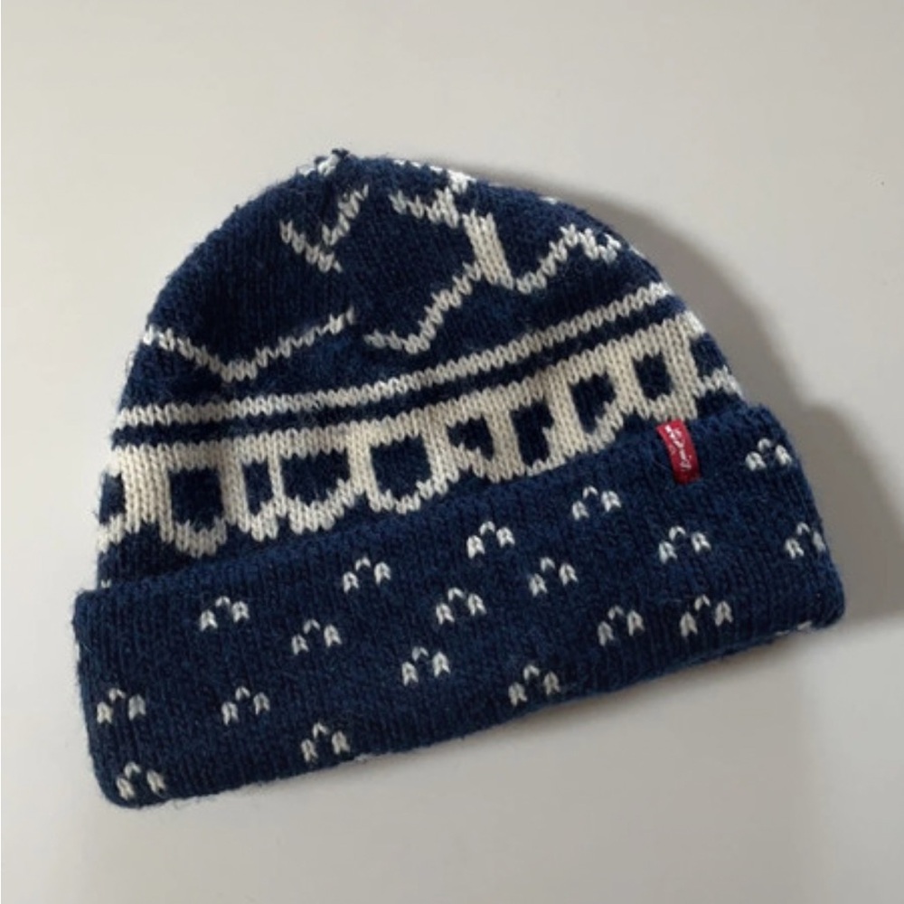 Levi's Blue and White Knit Beanie
